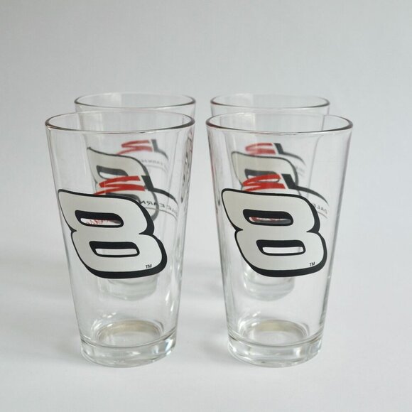 Set of 4 Budweiser Dale Earnhardt Jr #8 Beer Glasses NASCAR Junior Motorsports - Picture 1 of 4